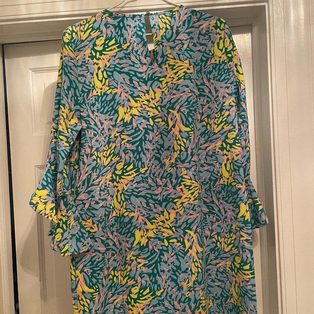 Mud Pie Colorful Leaf Pattern Long Sleeve Dress